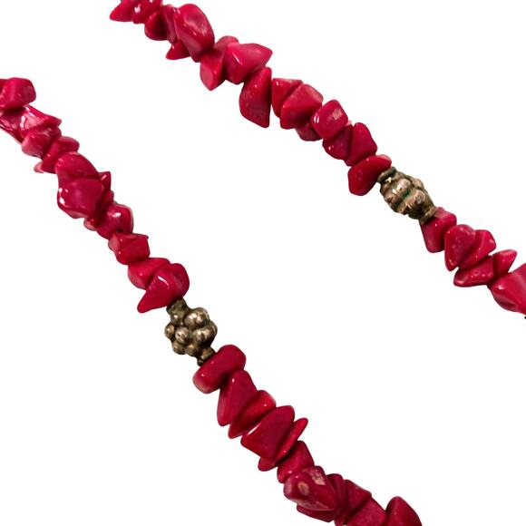 Vntg Red CORAL Necklace 17" STERLING SILVER Beads Asian Art Deco Modern Preppy - Picture 7 of 16